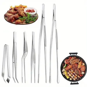 6Pcs 12'' and 6.3" Stainless Steel Kitchen Tweezer Set, Multi-use Cooking Tweezer Tongs, Professional Chef Tweezers for Cooking, Repairing, Sea Food, BBQ