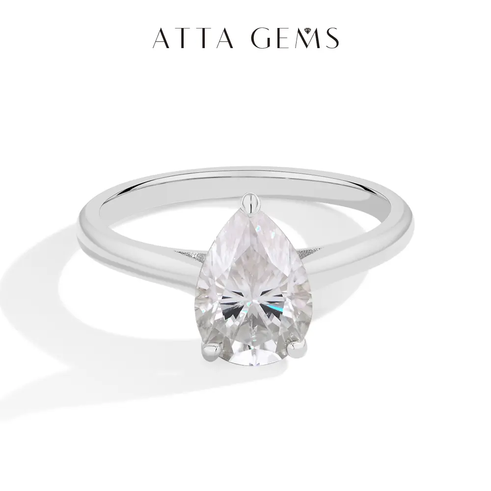 2.0CT Pear Cut Lab-Created Moissanite Ring Band, Simple Style Artificial Gemstone Solitaire Engagement Ring, Ideal for Anniversary & Engagement Gifts, R148, Artificial Gemstone Ring