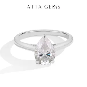2.0CT Pear Cut Lab-Created Moissanite Ring Band, Simple Style Artificial Gemstone Solitaire Engagement Ring, Ideal for Anniversary & Engagement Gifts, R148, Artificial Gemstone Ring summerwins