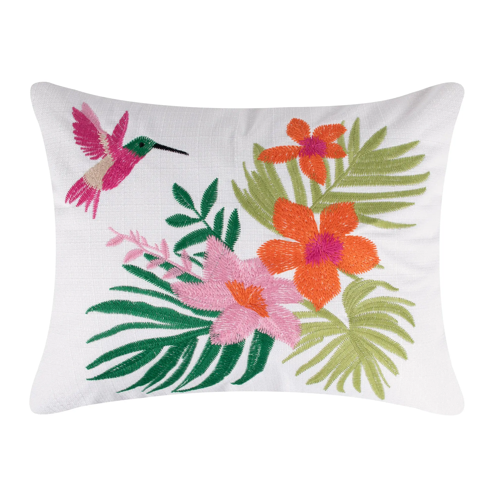 Hummingbird Grove Embroidered Birds & Blooms Crewel Stitch Pillow - 14x18in Feather-Filled Decorative Bedding Accessory for Soft Furnishings