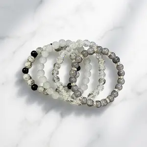 Neutral Gray & White Beaded Bracelet Stack
