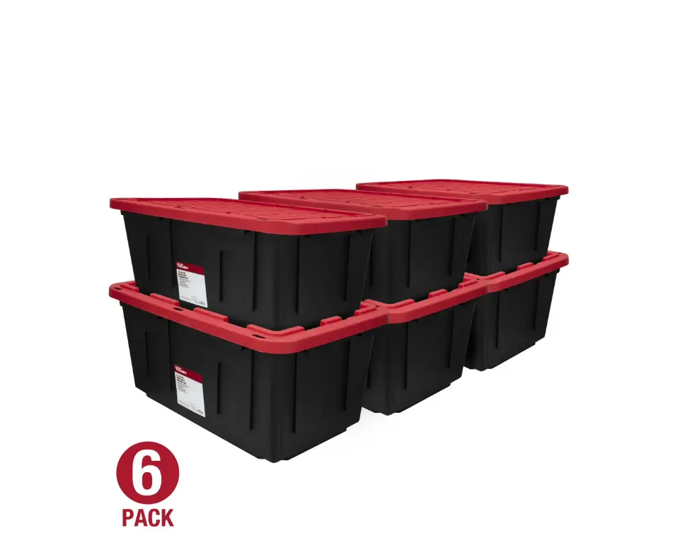 27 Gal Heavy-Duty Plastic Storage Bin with Snap Lid, Black and Red Home Organizer Storage Container