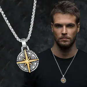 Starburst Necklace for Men, Trendy Retro Round Compass Pendant, Men's Hip-Hop Luxury Niche Versatile New Style