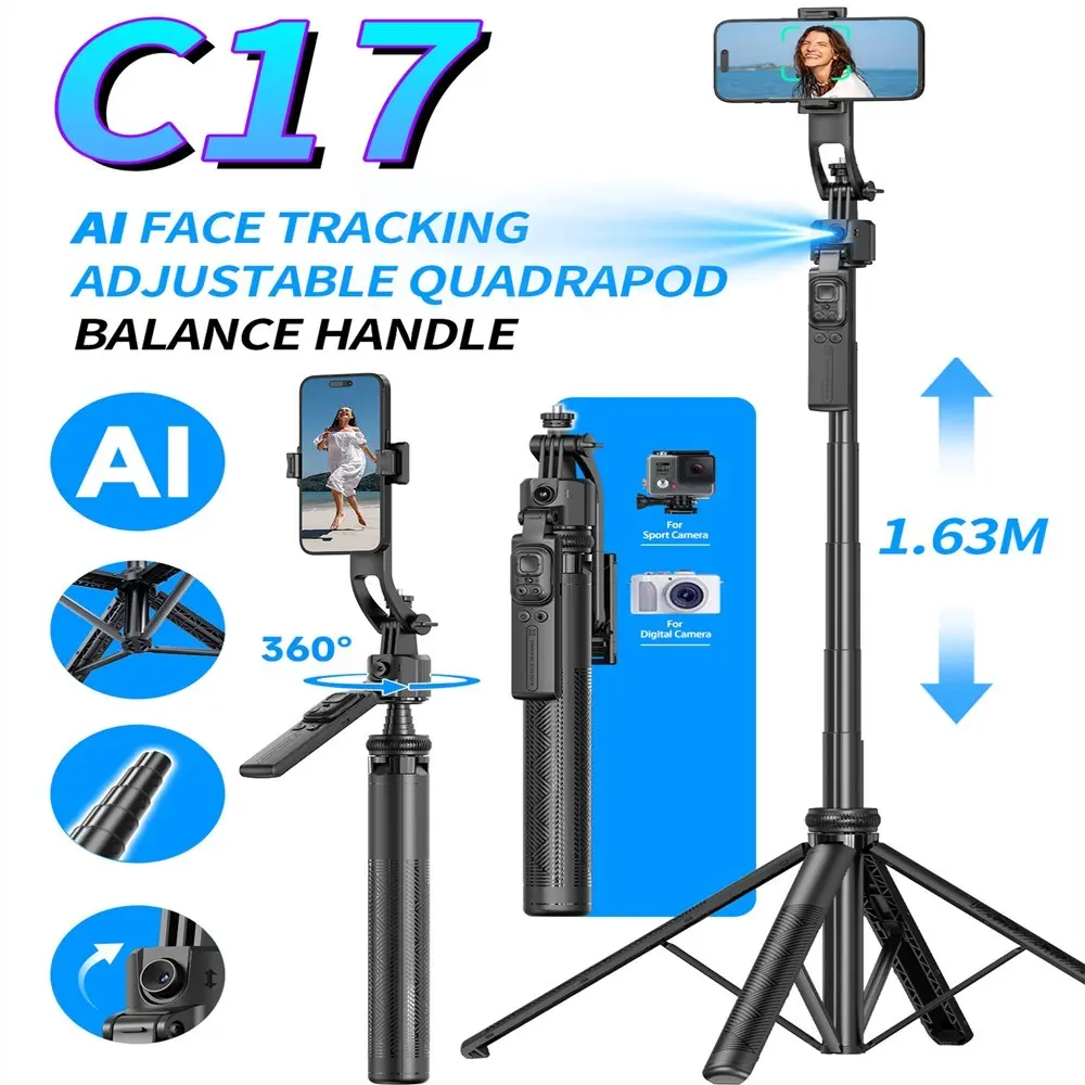 New Upgraded Selfie Tripod Gimbal Stabilizer, Travel Tripod, Smartphone Bluetooth-compatible Remote Control, Smart Ai Tracking, Anti-Shake, Tilt Function