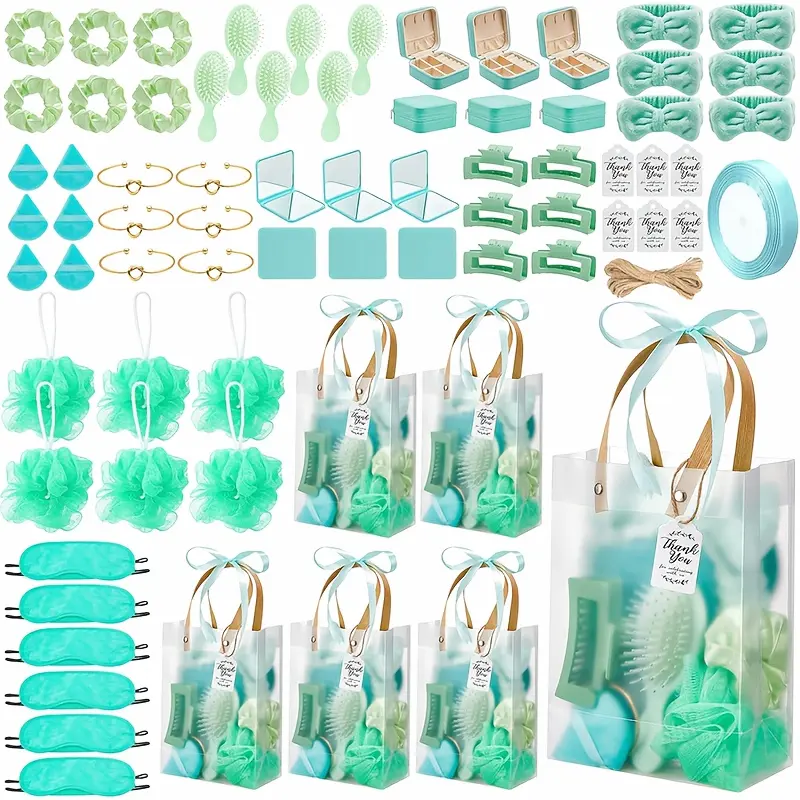 Gift for Her/Him Winner'S Shower Prize Shower Gift Gift Set, Including Headband with Bracelet, Comb, Jewelry Box, Mirror, Powder, Fluffy Headband, Hair Claws, Shower Sponge, Gift Bag