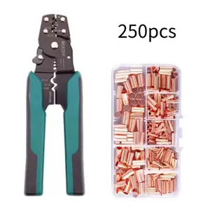 250pcs GT Copper Connecting Pipe Wire Joint Small Copper Tube Terminal Cable Lug Bootlace Ferrule Kit with Crimping Pliers Terminal Plug Kit