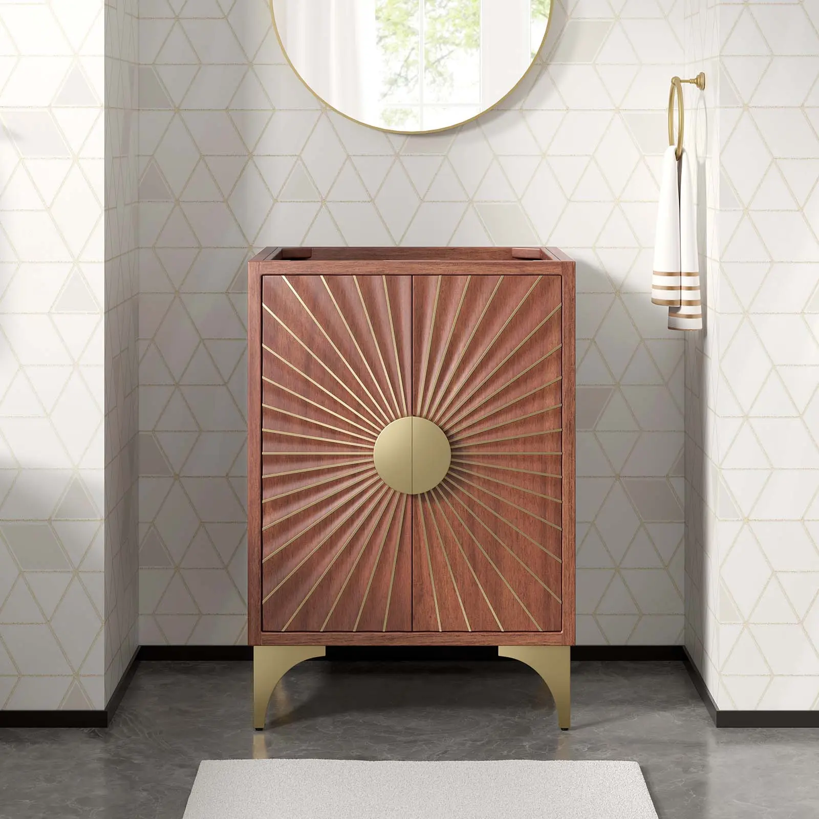 Modway Daylight 24-in Solid Brass Bathroom Vanity Cabinet, Walnut Finish Bathroom Fixture for Home Improvement, Solid Brass Bathroom Furniture