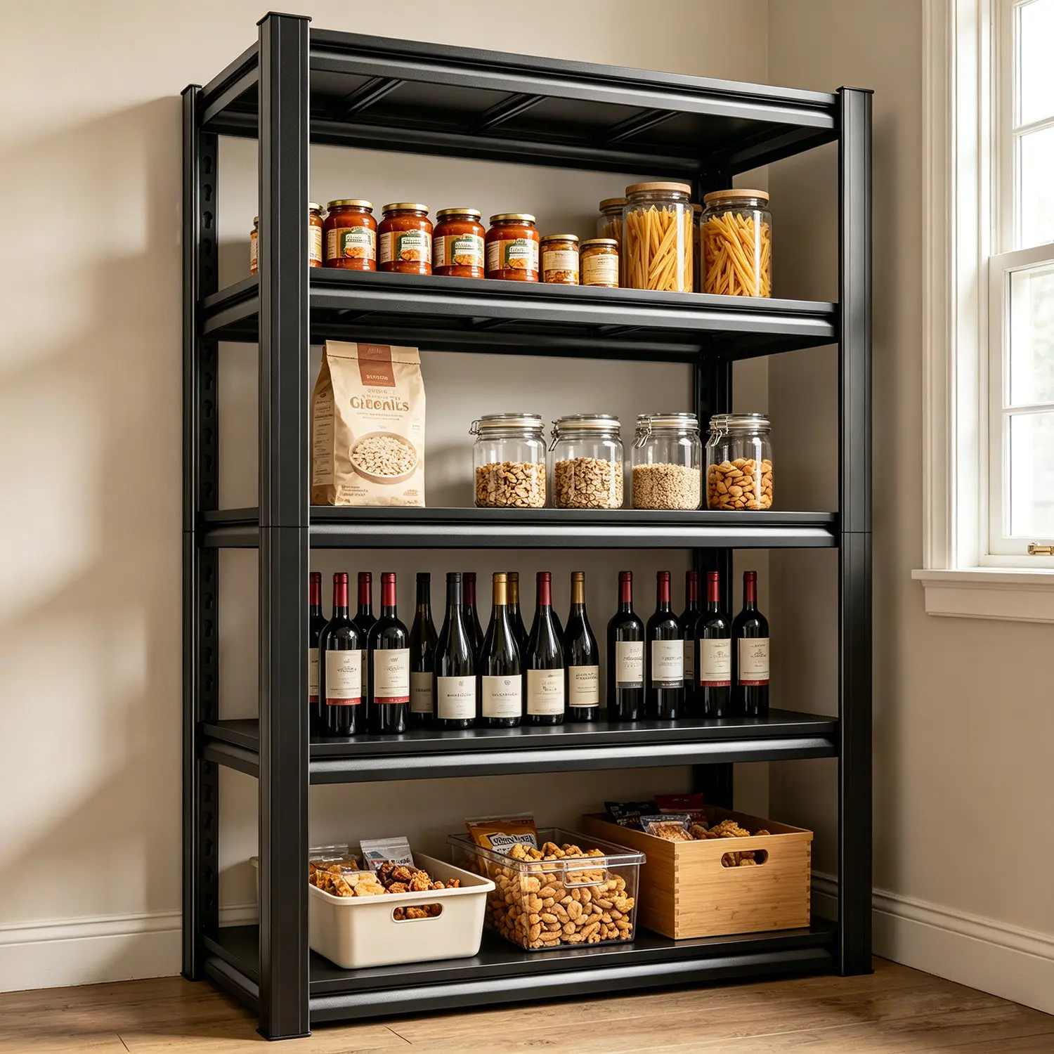 Raybee 5-Tier 1500-3000 LBS Heavy-duty Garage Shelves,  60“ Wide Long Adjustable Metal Shelving Unit for Warehouse, Pantry, Kitchen, Industrial Space Organizer Racks