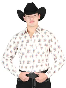 El General Men's Long Sleeve Western Fashion Snap Button Shirt - Brown 44307