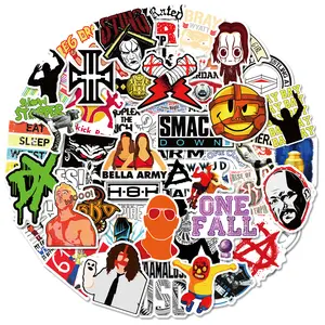 WWE 50 Text Stickers - American Wrestling Trolley Case Stickers with Graffiti & Car Stickers in Assorted Designs