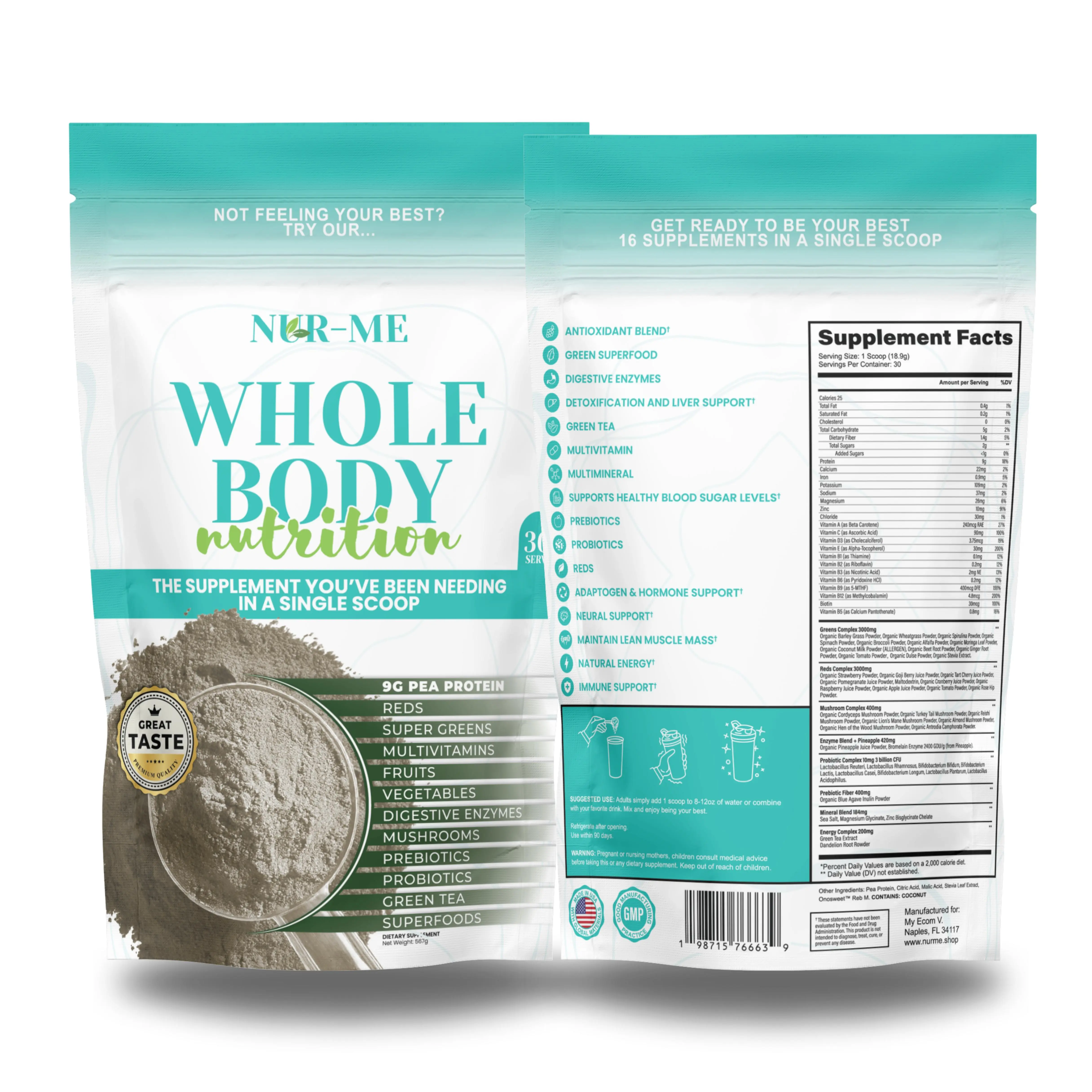 NUR-ME Whole Body Nutrition Superfood Supplement with Essential Aminos Antioxidant Complex Vitamin Plant-Based Formula for Immune Health & Fitness - Healthcare
