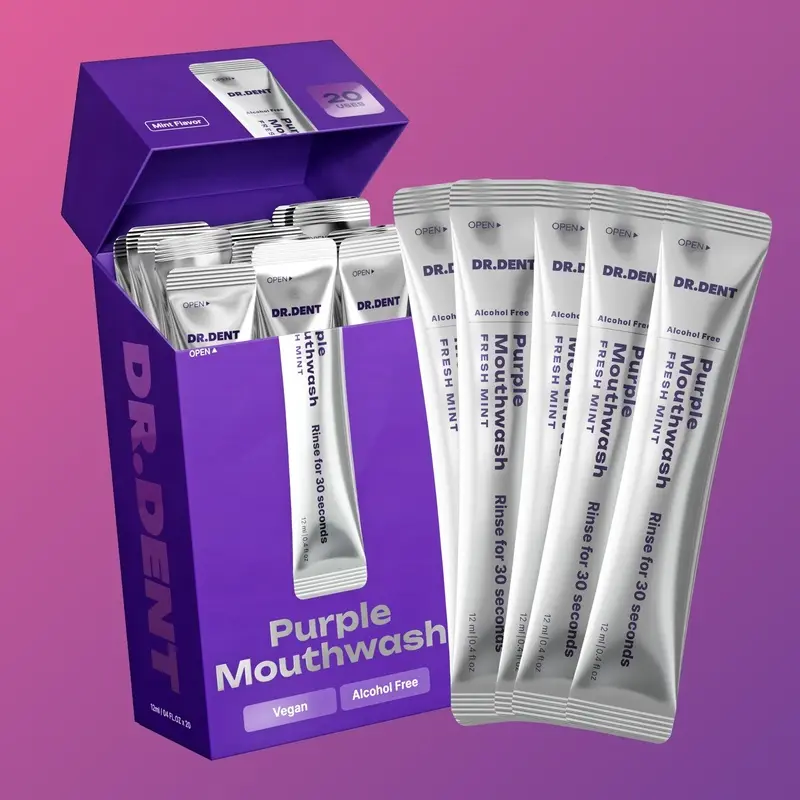 DR.DENT Purple Mouthwash - Sachets 20 Pack - Peroxide-Free - Alcohol Free - Vegan Mint DR.DENT Purple Mouthwash - Sachets 20 Pack - Peroxide-Free - Alcohol Free - Vegan Mint