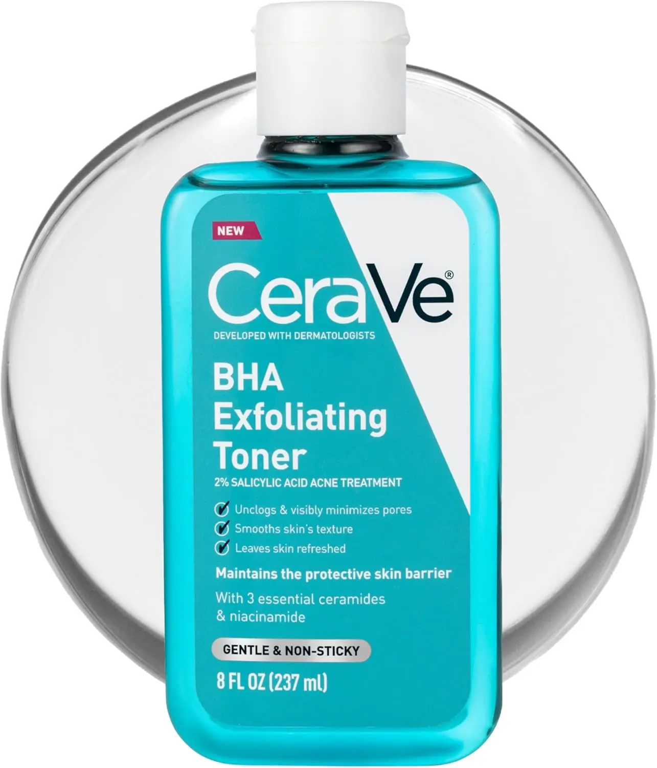 CeraVe BHA Exfoliating Facial Toner for Pore Minimizing & Smoother Skin with Ceramides, 2% Salicylic Acid & Niacinamide, Oil Control, Anti-Acne, Fragrance-Free, Safe for Sensitive Skin, 8oz
