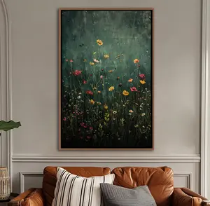 Wildflower Field Framed Wall Art, Vintage Botanical Landscape Sign, Floral Decor, Modern Farmhouse Canvas Art, Field Of Flowers Canvas Print