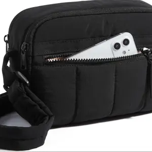 Cross Body Purse, Mini Crossbody Bags for Women Travel Purse, Puffy Shoulder Handbag Wallet with RFID Blocking Slots, Black-small