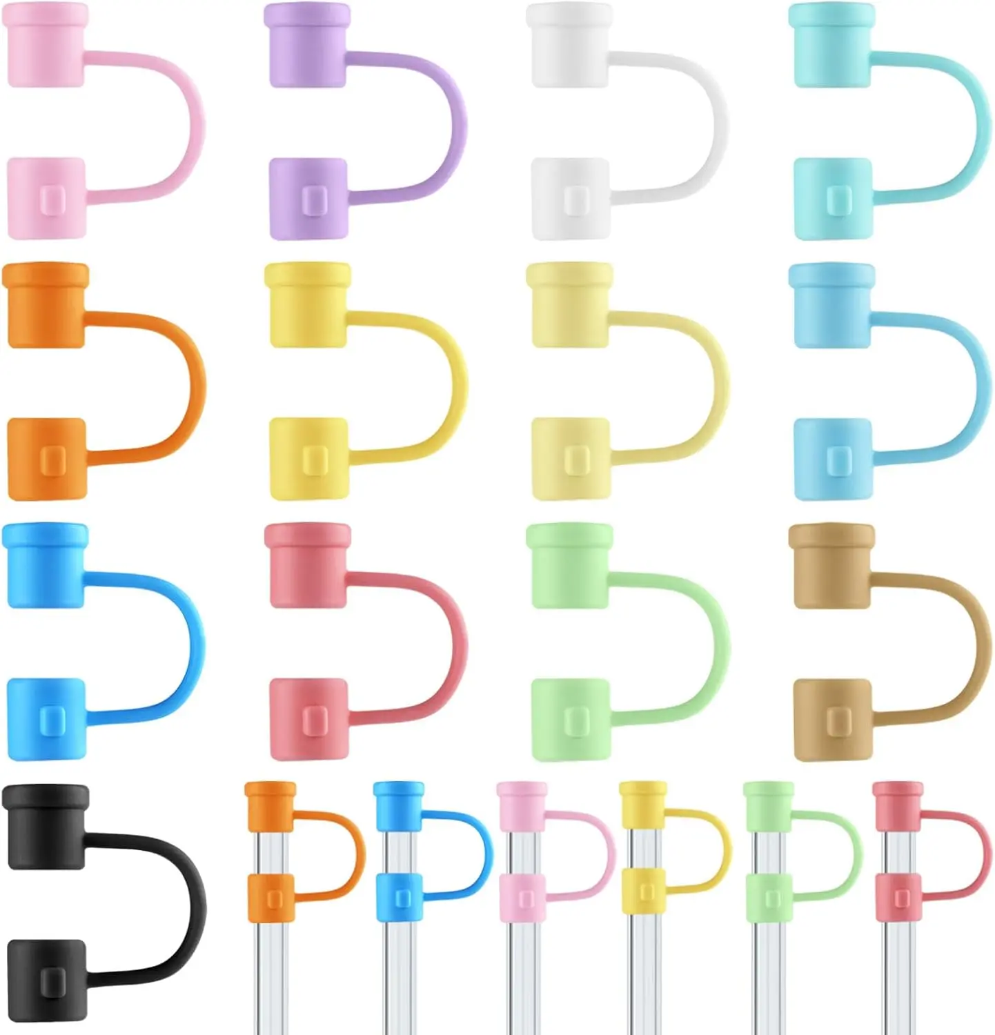 Straw Covers Cap Compatible with Tumbler, PLULON 16Pcs Silicone 8mm Straw Cover Caps Toppers Tips Reusable Dust-Proof Colorful Plugs Protector Drinking Accessories