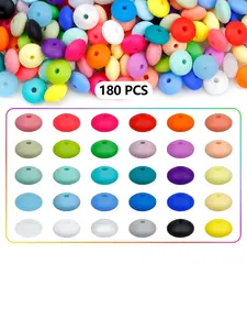 180pcs Silicone Flat Beads, 12mm, 30 Colors, Bead Assortment, DIY Colorful Hanging Cord Beads, for Making Necklaces, Keychains, Jewelry Accessories, Durable Beads