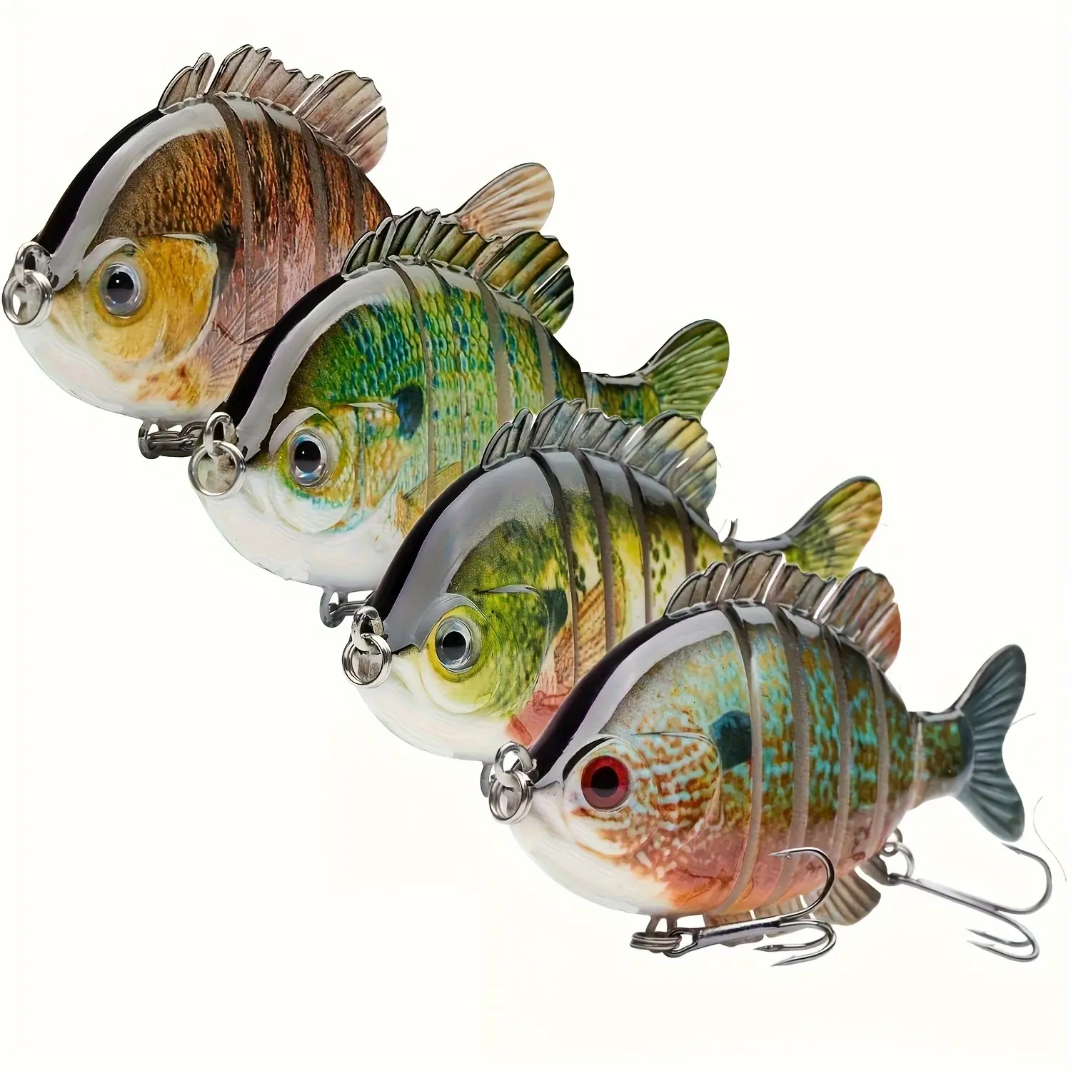 TRONMER Flashy Swimmer Multi-Jointed Topwater Plastic Hard Lure, 4pcs 3.5in/0.85oz Fishing Lure for Panfish, Bass Fishing Equipment, 3.5" Size, Panfish Fishing