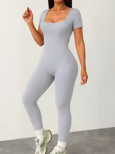 Women's form-fitting knit jumpsuit. Available in multiple colors, perfect for casual and versatile everyday wear, stylish, comfortable, and chic.