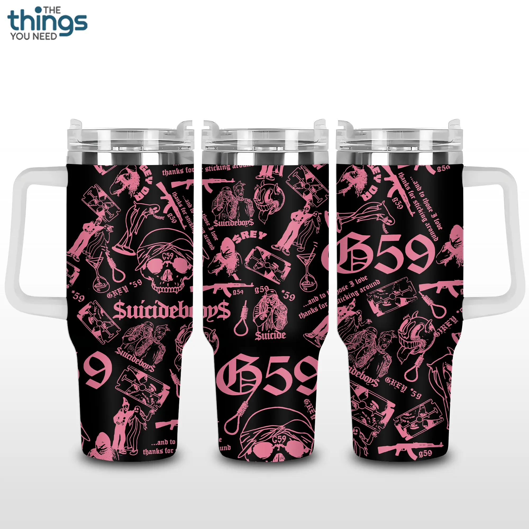 $uicideboy$ Inspired Tumbler 40oz & 20oz, Insulated Stainless Steel Travel Mug with Handle & Lid, Double Wall Vacuum Cup, Dark Aesthetic Gift for Rap Fans, Water Bottle, Daily Use