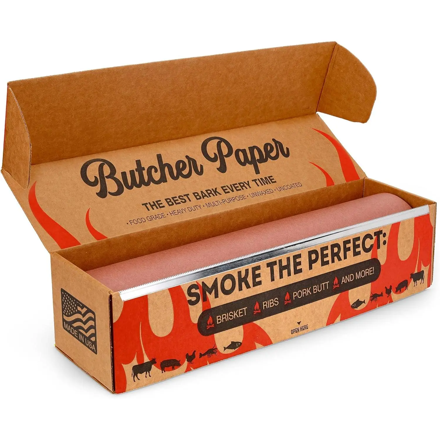 Peach Grade Butcher Paper Roll with Dispenser Box, 18"x175' (2100"), Disposable Unbleached Uncoated Unwaxed for BBQ, Cooking, Home & Kitchenware Use, Barbecue, Easy-To-Use Dispenser
