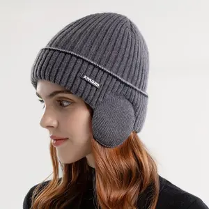 Men's Fleece-Lined Cotton Beanie - Adjustable Buckle Closure, Lightweight Ribbed Design, Ear Protection for Outdoor Sports, Daily Wear