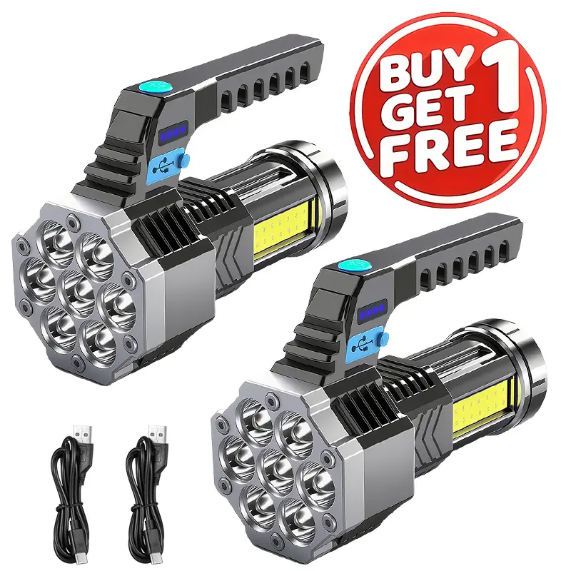 2PACKS Ultra-Bright 7LED Flashlight with 4 Modes, Tactical Accessories High Lumens Powerful COB Light, Large Capacity USB Rechargeable Lights Suitable for Outdoor Fishing Camping Hiking Hunting Gear And Equipment Emergency Summertok Gifts for Men summervi