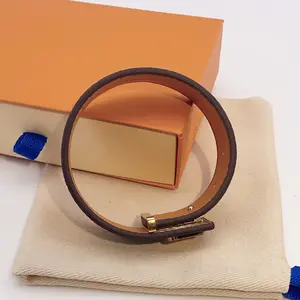 Premium Designer Leather Wristband, Unisex Luxury Fashion Bracelet, Adjustable 21cm Leather Cuff with Gift Box for Men Women