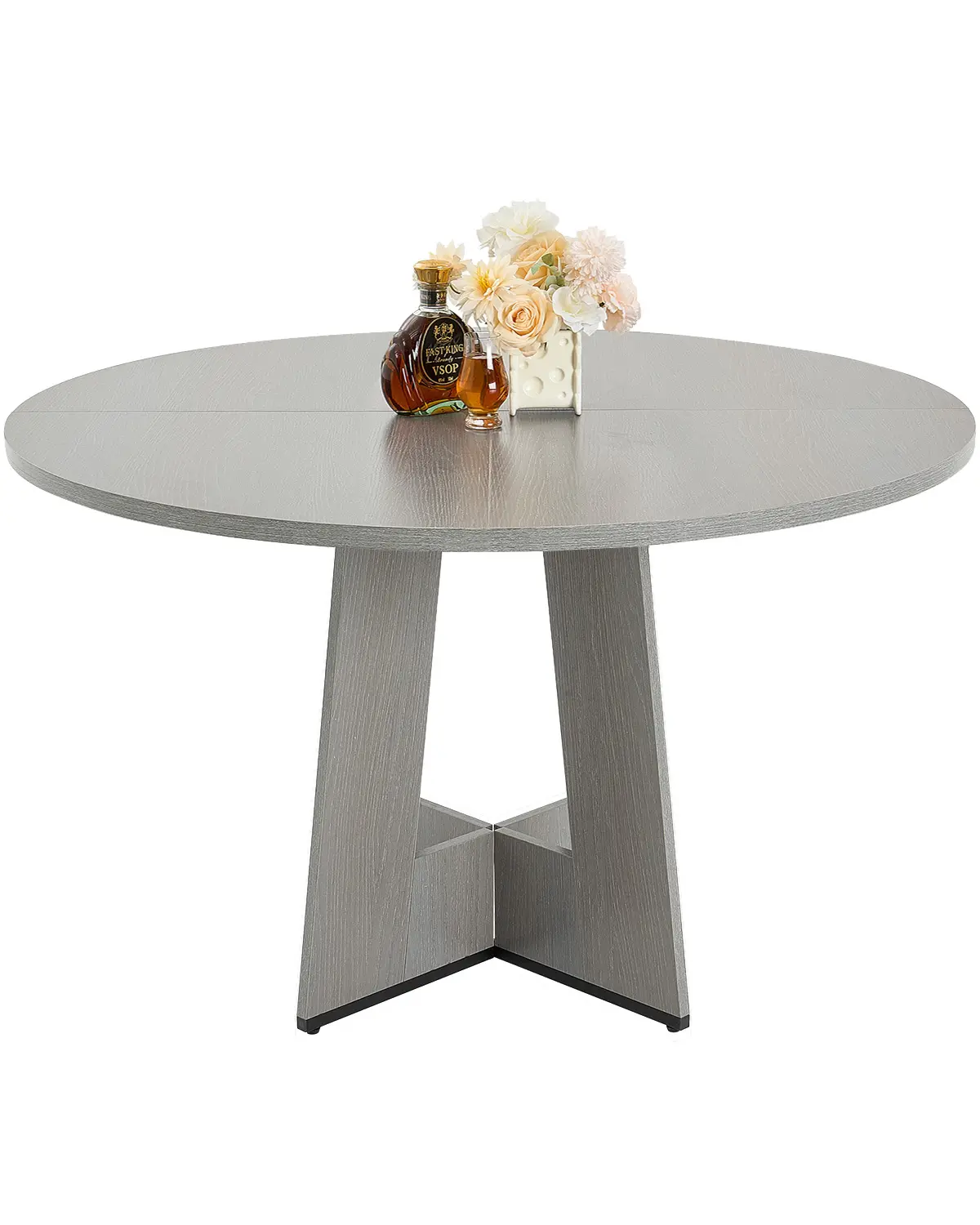 VEVOR 47.24" Diameter Round Dining Table, Thick MDF Laminate Top, Thick Wooden Legs, 200lbs Capacity, Farmhouse Rustic Casual Gaming Piece, Fits 4-6 People, Grey Indoor Furniture for Home Kitchen, Assembly Required (Only Table)