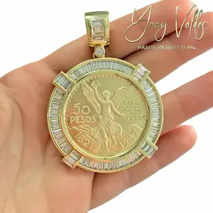 Design 50 Pesos Moneda Mexican Coin Pendant Yellow Gold Plated Lab Created. (It is not real gold)