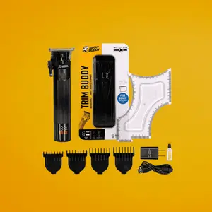 The Cut Buddy Trim Buddy - Cordless Trimmer + Shaper Combo with T-shaped Blade, 2 Hours Runtime, USB Charging, 4 Guard Combs, and Free Shaping Tool for Facial Haircutting Kit