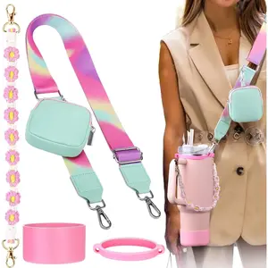 Water Bottle Shoulder Strap Set for Stanley Cup, Cup Accessories for Stanley 20oz 30oz 40oz, Including Cup Holder Shoulder Strap with Purse, Carrying Handle Strap, Boot, Cup Ring