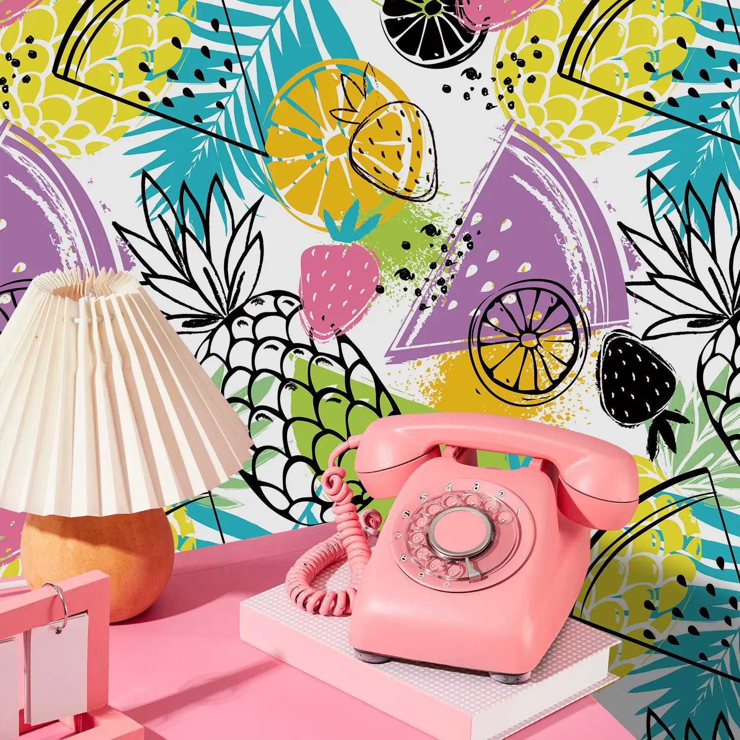 Tropical Pineapple Fruit Waterproof Self-Adhesive PVC Wallpaper, No Glue Removable Wall Sticker, Kitchen Living Room Bedroom Furniture Renovation Decor