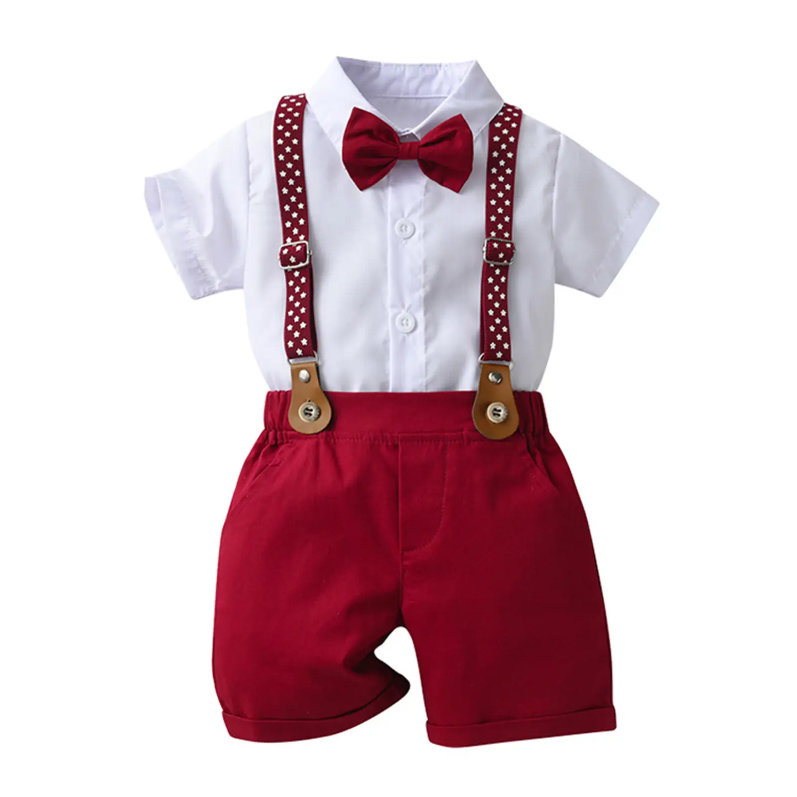 Kid Boys Shorts Set, Short Sleeve Shirt with Bow Tie Overall Shorts Summer Outfit 6 12 18 24 Months 2-5 Years Old Kids