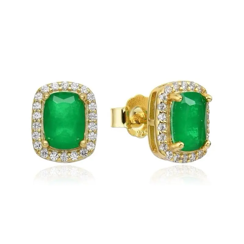 Women's Elegant Rectangle Emerald Costume Earrings - Push-Back Closure Fashion Jewelry Accessory