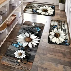 3pcs Kitchen Mat Set, Flannel Non-Slip, for Kitchen Bedroom Living Room Dining Room Bathroom Entryway, Rectangle Shape kitchen carpet