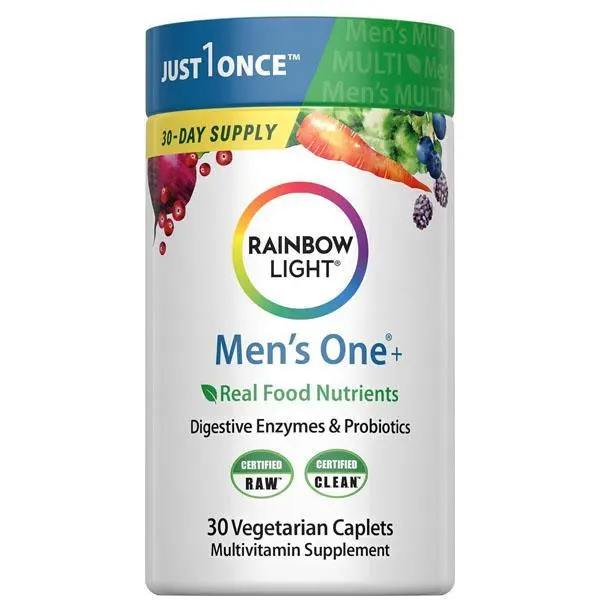 Rainbow Light Mens Multivitamin – With Ashwagandha, Lycopene & Probiotics – Real Food Nutrients – 30Vegetarian Caplets