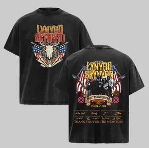 Lynyrd Skynyrd Americana Steer Skull Premium Wash Men's Short-Sleeve Cotton Casual Round Neck Stylish T-Shirt, Metal Band Merch, Classic Rock Tour Wear, 90s Grunge Aesthetic Streetwear, Shortsleeve, Menswear