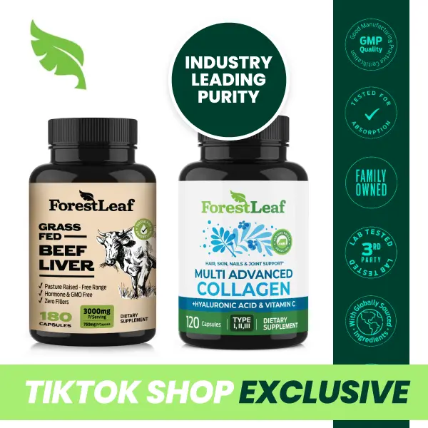 ForestLeaf Inside-Out Wellness Bundle – Grass-Fed Beef Liver 3000mg & Multi Collagen with Hyaluronic Acid & Vitamin C Capsules