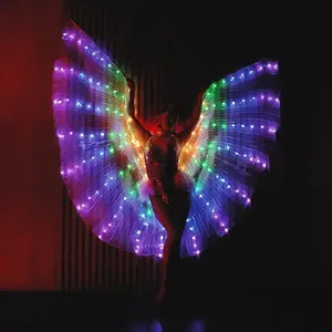 MICRENCY 240 LED Fairy Wings for Women & Girls Glowing Belly Dance Costume Carnival Butterfly Wings with Sticks for Stage Festival Halloween Christmas Decoration Outfit Womenswear