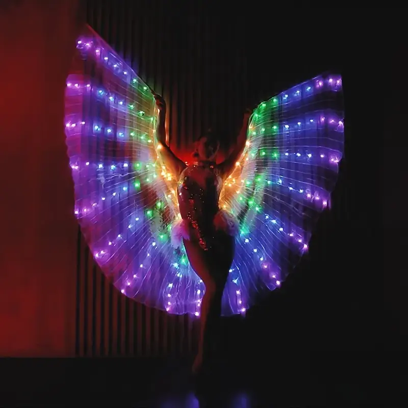 MICRENCY LED Glowing Butterfly Wings Accessory - 240 Colorful LED Lights, ABS PVC Sticks, Girls' Women's Belly Dance Costume Accessory for Christmas Carnival Stage Decor (Festive & Party Supplies)