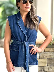"Guada" Denim Belted Vest