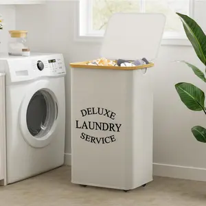 110L Large Laundry Basket with Lid, Movable Dirty Clothes Hamper with Wheels, Decorative Inner Liner for Bedroom Living Room