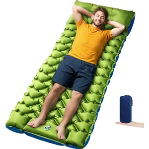 Camping Sleeping Pad, 4in Thick Ultralight Inflatable Camping Mat with Pillow, Built-in Foot Pump Sleeping Mat, Wide Compact Camping Pad for Travel Tent Hiking Backpacking Trip Car Camp Gear