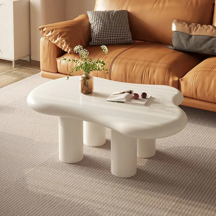 Guyii White Cloud Coffee Table, Modern Irregular Shape Center Table with Eco-Friendly MDF Board, Space-Saving Multi-Functional Design for Living Room & Small Spaces, Easy Assembly
