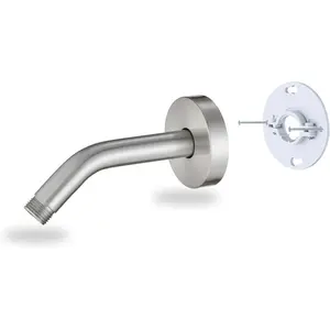 6 Inch Shower Arm with Flange and Stabilizer Bracket, Wall Mounted 304 Stainless Steel Extension Pipe for Fixed or Handheld Head, Indoor & Outdoor, Brushed Nickel
