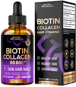 Liquid Biotin & Collagen Vitamins for Hair Growth Support for Women & Men - Extra Strength 60000 mcg Drops - B7 Supplement - Strong Nails & Healthy Skin - 98% Faster Absorption Than Pills