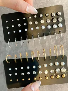 Women's Mixed Size Rhinestone Decorated Stud Earring, Diamond Stud Earrings, Gifts for Her, Casual Circle Shaped Pearl Thick Studs Earring Stacking Set for Women & Men, Jewelry Accessory for Party, Daily Clothing Decor for Girl & Boy, Fashionable Earrings