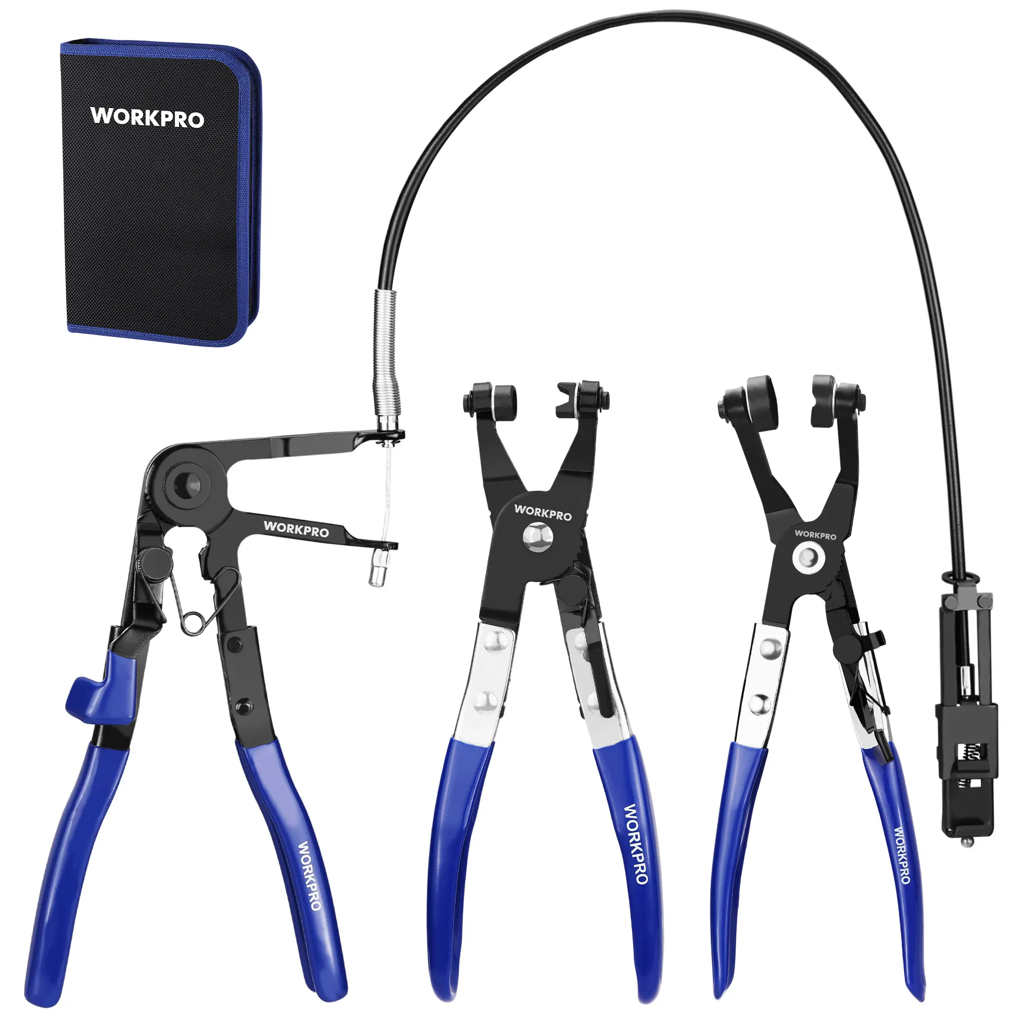 #summersale WORKPRO Hose Clamp Pliers Set with Pouch - 27" Long Reach Wire Spring Hose Clamp Plier & Angled Spring Clamp & Flat Band Pliers for Removal, Installation of Ring