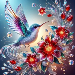 Round Diamond Painting Kit- Hummingbird and Flower Mosaic Art, Full Drill Canvas Theme Suitable for Home Bedroom Living Room Decoration, DIY Handmade Gift